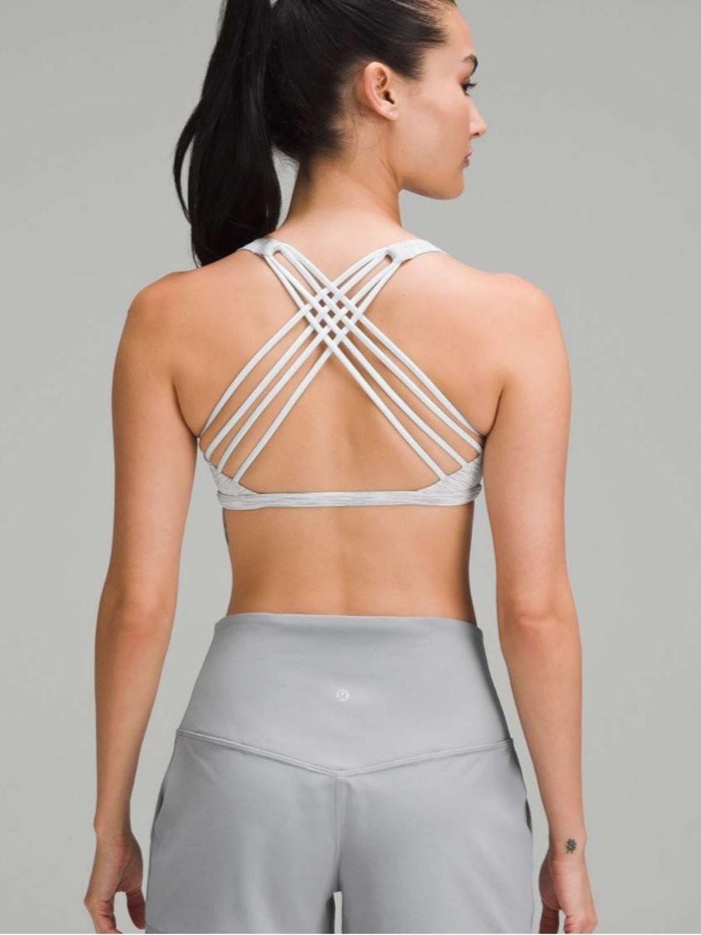 Lululemon Free To Be Bra Grey White Women’s 4 Strappy Back Fall